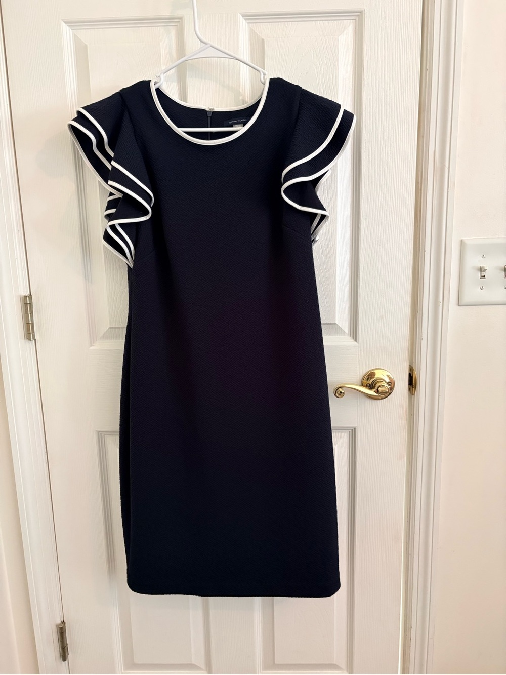 Tommy Hilfiger Navy Shift Dress with White Trim Ruffle Sleeves
